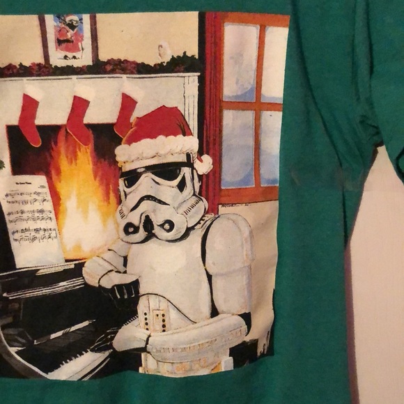 Star Wars Storm Trooper Christmas Theme Green Graphic T-Shirt Boys Large L - Picture 5 of 12